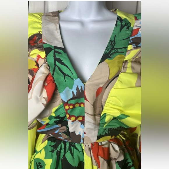 CHRISTOPHER JOHN ROGERS Dress Ruffle Tiered Yellow Mini Target Floral V Neck 4 - Picture 4 of 14